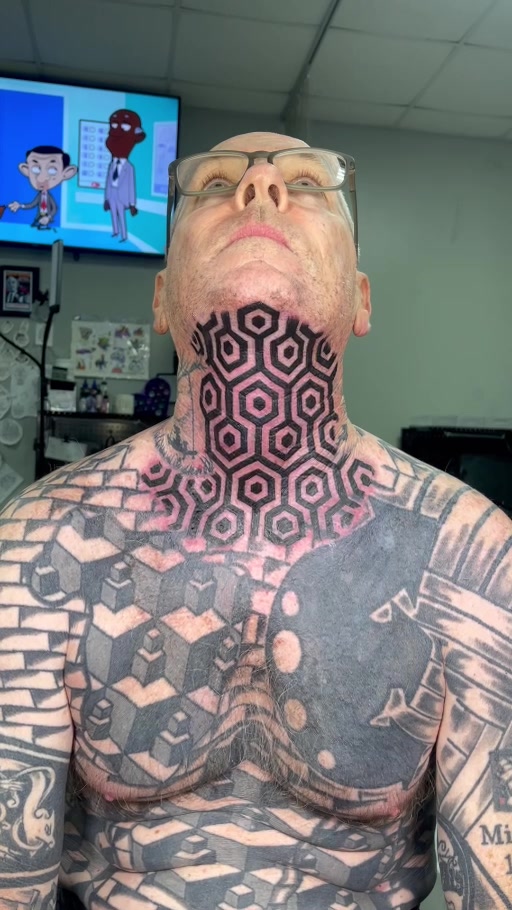 Large geometric neck tattoo