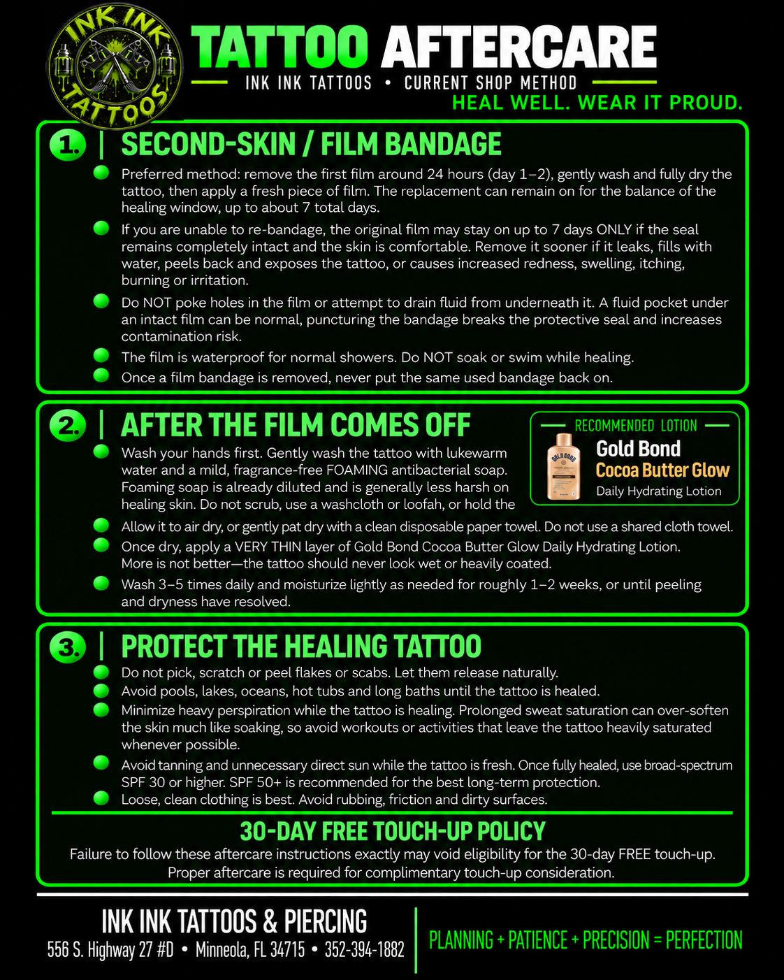 Ink Ink Tattoos branded tattoo aftercare guide